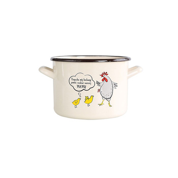 Garnek prosty 2,4l śr.16cm wys.12cm krem dekoracja Koguciku mój kochany kolekcja Kokoszka Smakoszka
