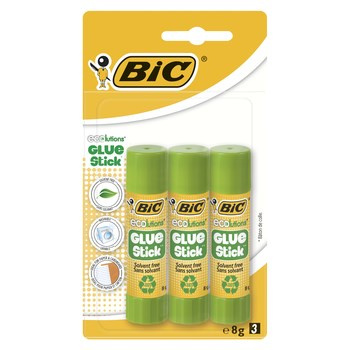 BIC ECOlutions Glue Stick 8g ekologiczny klej w sztyfcie blister 3 sztuki