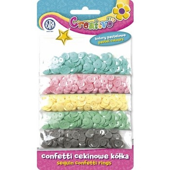 Confetti cekinowe kółka na blistrze - mix 5 kolorów pastelowych 1000 sztuk