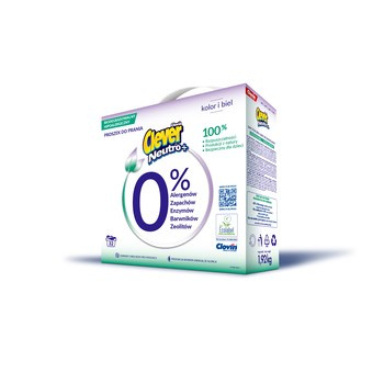 Biodegradowalny neutralny proszek prania clever neutro+ color&white  1,92 kg karton