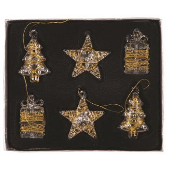 Jumi Zestaw 6 przezroczystych ozdób Bożonarodzeniowych ze złotą nitką