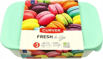 Zestaw pojemników prostokątnych Fresh&go Mix miętowy/ jasnoszary/ brzoskwiniowy 2L+1L+0,5L Curver