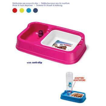 Dozownik do wody i pokarmu dla kotów i psów; podstawa antypoślizgowa; wymiary 34x20,5x7 cm