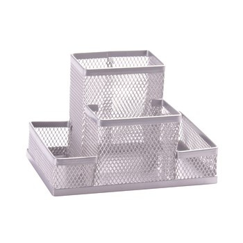 Przybornik na biurko Q-CONNECT Office Set metalowy 4 komory srebrny