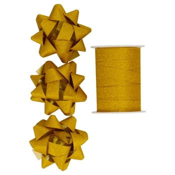 Zestaw do pakowania INCOOD prezentów wstążka i rozetki brokat złoty