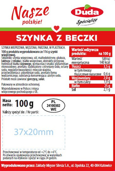 Szynka z beczki plastry 100 g Duda