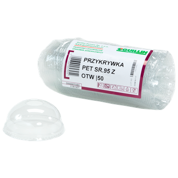 Guillin Polska Przykrywki PET wypukłe z otworem na słonke do kubków 95 mm - 50szt