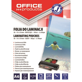 Folia do laminowania OFFICE PRODUCTS A6 2x100mikr 100szt transparentna