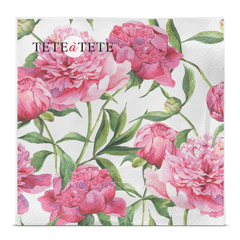 Serwetki Pink Peonies, Serwetki Tete a Tete 3-warstwowe 33x33cm składane 1/4 20szt w paczce
