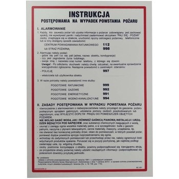Tablica instrukcja na wypadek powstania pożaru