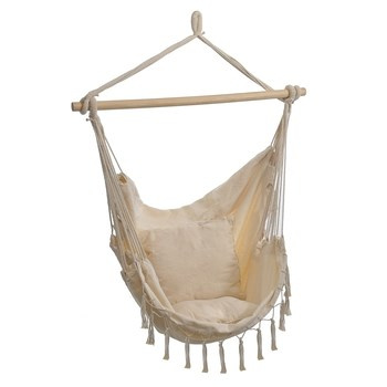 JUMI Krzesło brazylijskie z frędzlami i poduszkami ecru 142x100x130cm