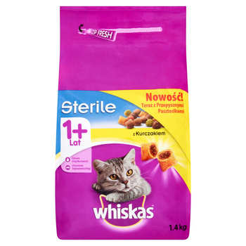 Whiskas Sterile z kurczakiem Przepyszne paszteciki Karma pełnoporcjowa 1+ lat 1,4 kg