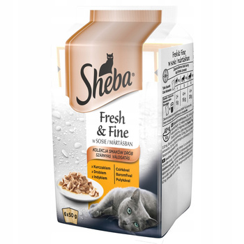 Sheba Fresh & Fine w sosie Kolekcja smaków drób Karma pełnoporcjowa 300 g (6 sztuk)