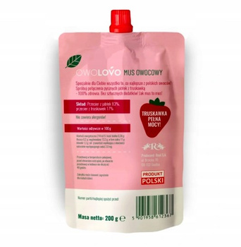 OWOLOVO Truskawkowo Mus jabłkowo-truskawkowy 200 g