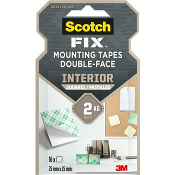 Scotch-Fix™ Kwadraty montażowe do wewnątrz, 25 mm x 25 mm, 16 pasków/opakowanie
