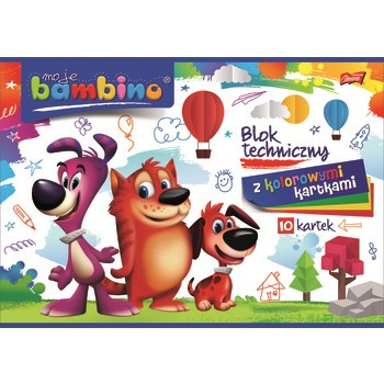 Bambino blok techniczny A4, 10 kolorowych kartek
