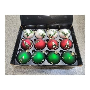 EM&EM Bombka szklana 8cm mix czerwony, zielony i biały