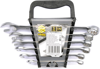 Komplet kluczy płasko-oczkowych 6 części 8-17 mm satyna