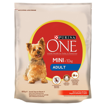 PURINA ONE MINI Adult Karma dla psów z  wołowiną i ryżem 800g