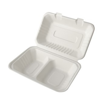 Pojemniki na żywność z trzciny cukrowej, 2 części, 23 cm x 15,5 cm x 8,1 cm, biały 125 szt Papstar Polska