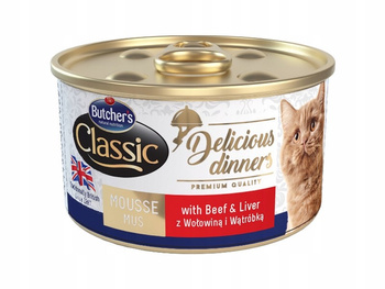Butcher's Classic Delicious Dinners Karma dla dorosłych kotów mus z wołowiną i wątróbką 85 g