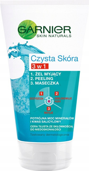 Garnier Czysta Skóra 3 w 1 Żel myjący + peeling + maseczka 150 ml