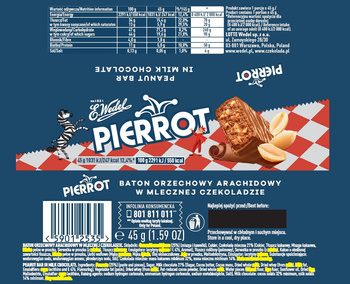 E. Wedel Pierrot Baton orzechowy arachidowy w mlecznej czekoladzie 45 g