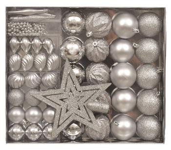 Jumi Zestaw dekoracji plastikowych bombki, korale,gwiazda, 50 szt