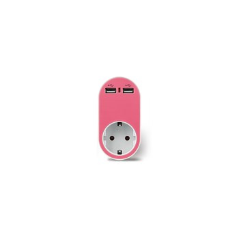 Adapter z gniazdem sieciowym i podwójnym portem USB różowy