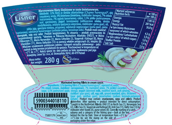 Lisner Śledź atlantycki filety w sosie śmietanowym 280 g