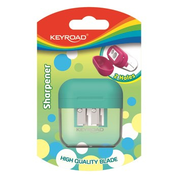 Temperówka plastikowa KEYROAD podwójna z pojemnikiem 1 szt mix blister