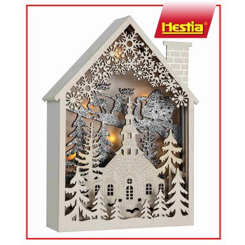 Drewniany domek z podświetleniem LED