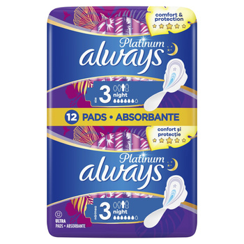 Always Platinum Night (Rozmiar 3) Podpaski ze skrzydełkami, 12 sztuk
