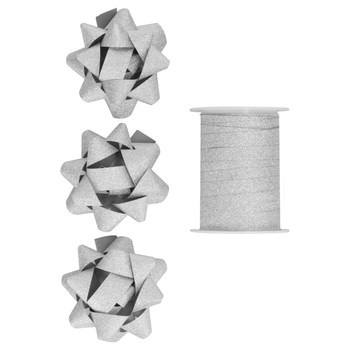 Zestaw do pakowania prezentów INCOOD wstążka i rozetki brokat srebrny