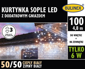 Kurtynka sople 100 LED biały zimny/biały ciepły z dodatkowymgniazdkiem z zasilaczem, 4,8M dekoracji, na zewnątrz i do wnętrz