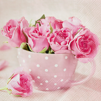 Serwetki Tete a Tete Roses in a Cup, Serwetki TaT 3-warstwowe 33x33cm składane 1/4 20szt w paczce