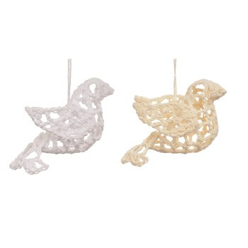 Jumi Ptaszek z koronki 7,5 cm biały/ecru do powieszenia
