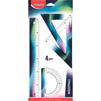 Zestaw Maped Nightfall 4 elem. linijka 30cm, 2 ekierki, kątomierz
