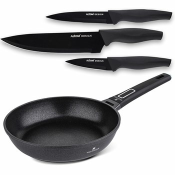 Patelnia 28cm Valdinox Strong + komplet 3 noży kuchennych Valdinox Initio