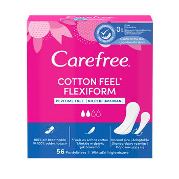 Carefree Cotton Feel Flexiform Wkładki higieniczne nieperfumowane 56 sztuk