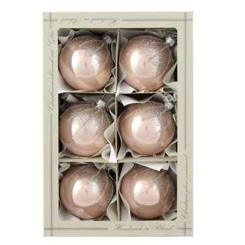 Bombka szklana dekor tradycyjny  80mm/6 szt, róż/fiolet