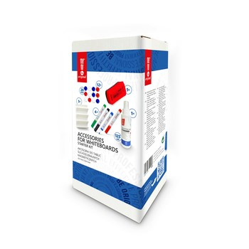 Akcesoria do tablic MemoBe, zestaw zawiera: płyn 125 ml, markery 4 kolory, gąbka magnetyczna, uchwyt na markery, magnesy f 20 mm 12 szt., - Zestaw 1
