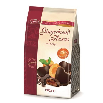 Lambertz Pierniki w kształcie serc w czekoladzie z nadzieniem morelowym 150g