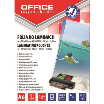 Folia do laminowania OFFICE PRODUCTS A6 2x80mikr 100szt transparentna