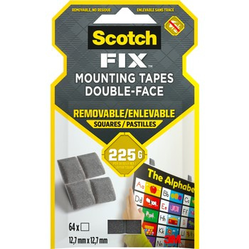 Scotch-Fix™ Kwadraty montażowe wielokrotnego użytku, 12,7 mm x 12,7 mm, 64 kwadraty/opakowanie