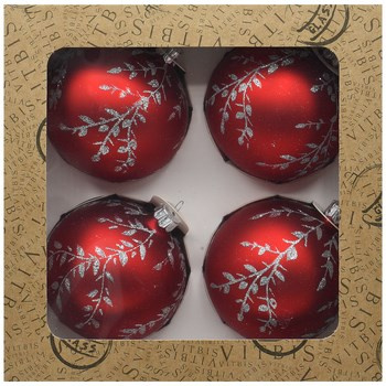 Vitbis Bombka szklana czerwone listki 80 mm 4szt.