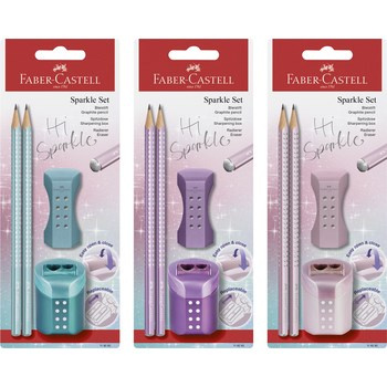 Zestaw sparkle cosmic (2 x ołówek + temperówka rollon + gumka rollon) mix kolorów blister Faber-Castell