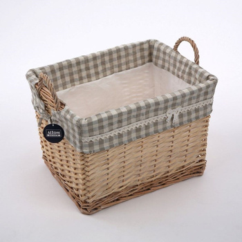 Koszyk prostokątny z uchwytami szara kratka 36x26x26 cm