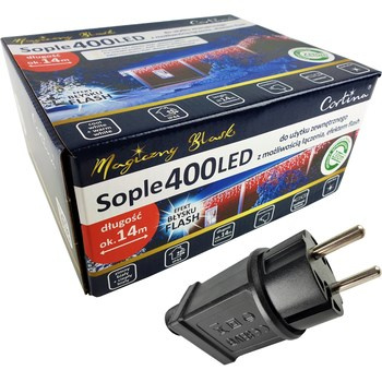 Lampki 400 LED sople na tranformator + dodatkowe gniazdo + flash na białym kablu