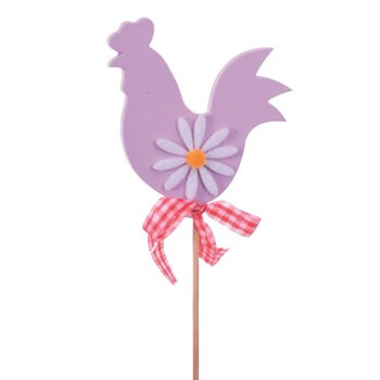 JUMI Kogut drewniany z filcowym kwiatkiem i kokardką na piku 7x7x0,5/28 cm mix kolorów